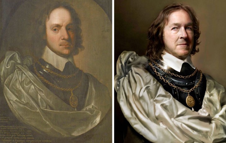6. Links Oliver Cromwell (1653-1654) und rechts sein direkter Nachfahre, Charles Bush