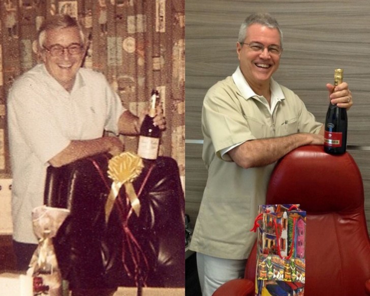 My father and I: two photos taken when we were both 60 years old!