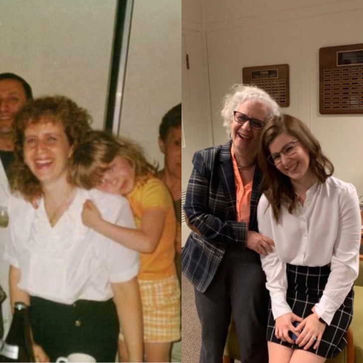 Mi madre el día de su doctorado (a la izquierda); mi madre y yo el día de mi doctorado, a la derecha