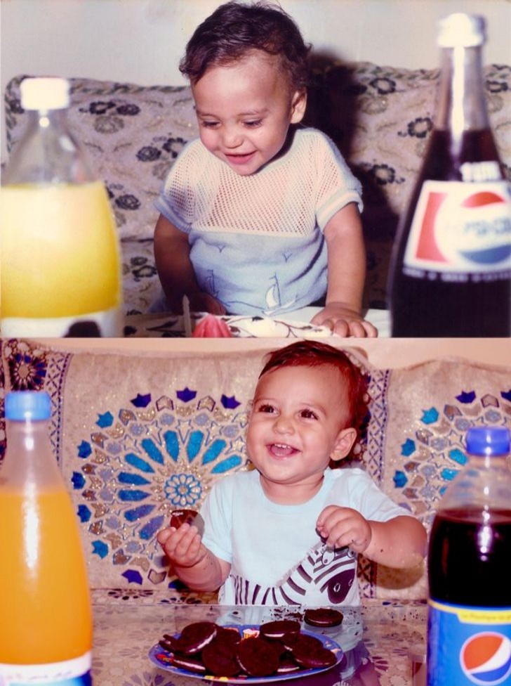 At the top me as a child, at the bottom my baby son: like two drops of water!