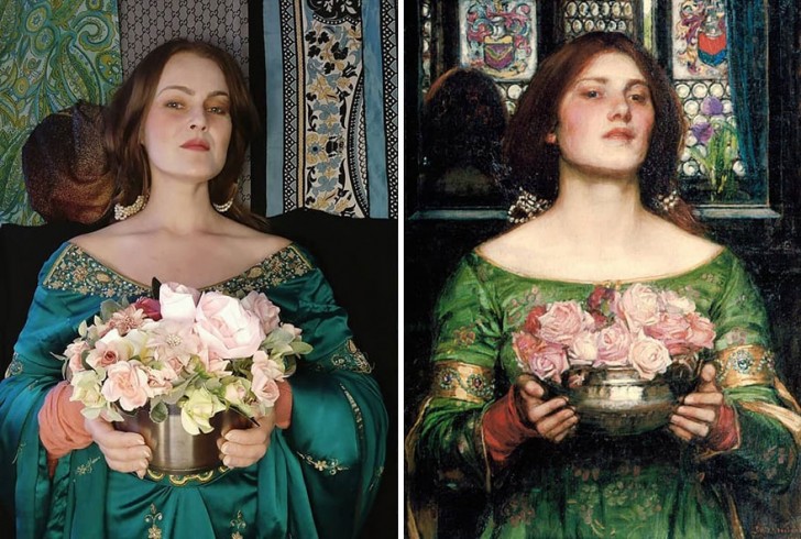 9. "Gather Ye Rosebuds While Ye May" van de pre-Raphaelite Waterhouse: werkelijk ongelooflijke details en gelijkenis!