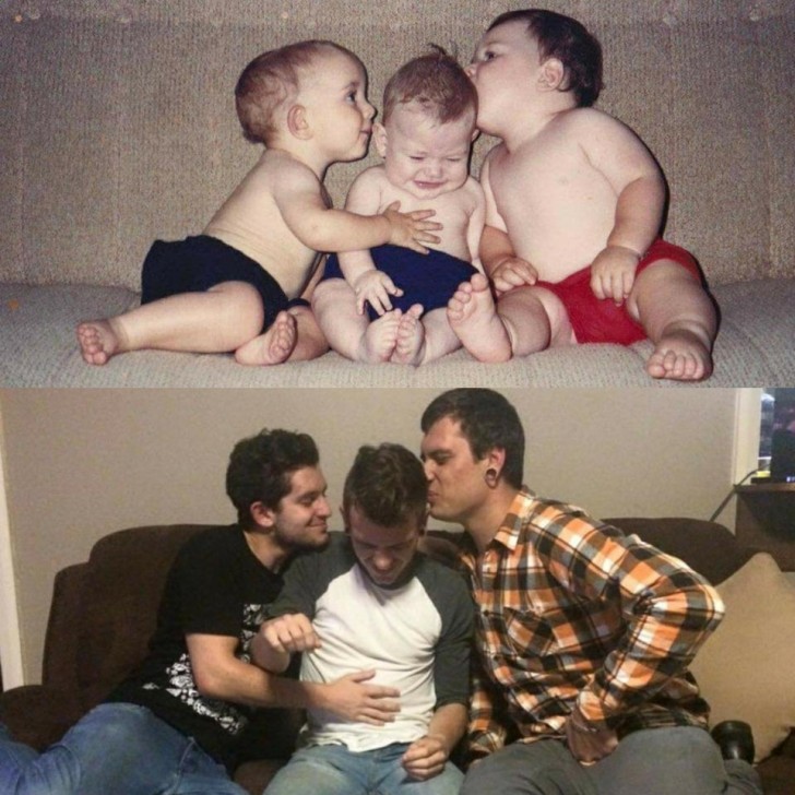 9. Da sind die wiedervereinten Cousins ... alle mit drei Monaten Abstand geboren. Das zweite Foto ist ihre Version 24 Jahre später ...
