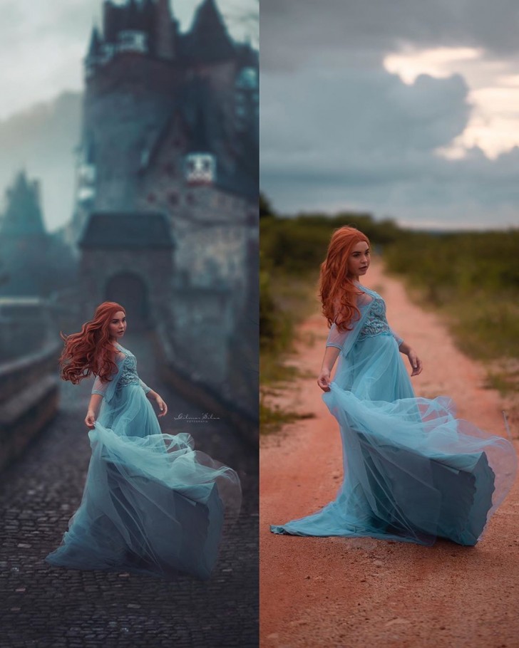 Nella realtà la modella non stava posano davanti a nessun castello fatato...ma la magia d Photoshop e del photo-editing è anche questa!