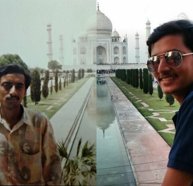 25 ans d'intervalle, même lieu : mon père et moi devant le Taj Mahal !