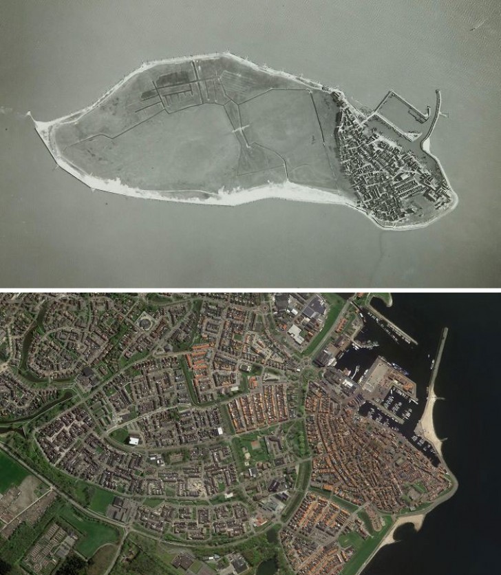 Die Insel Urk in Holland im Jahr 1930 und heute, im Jahr 2020