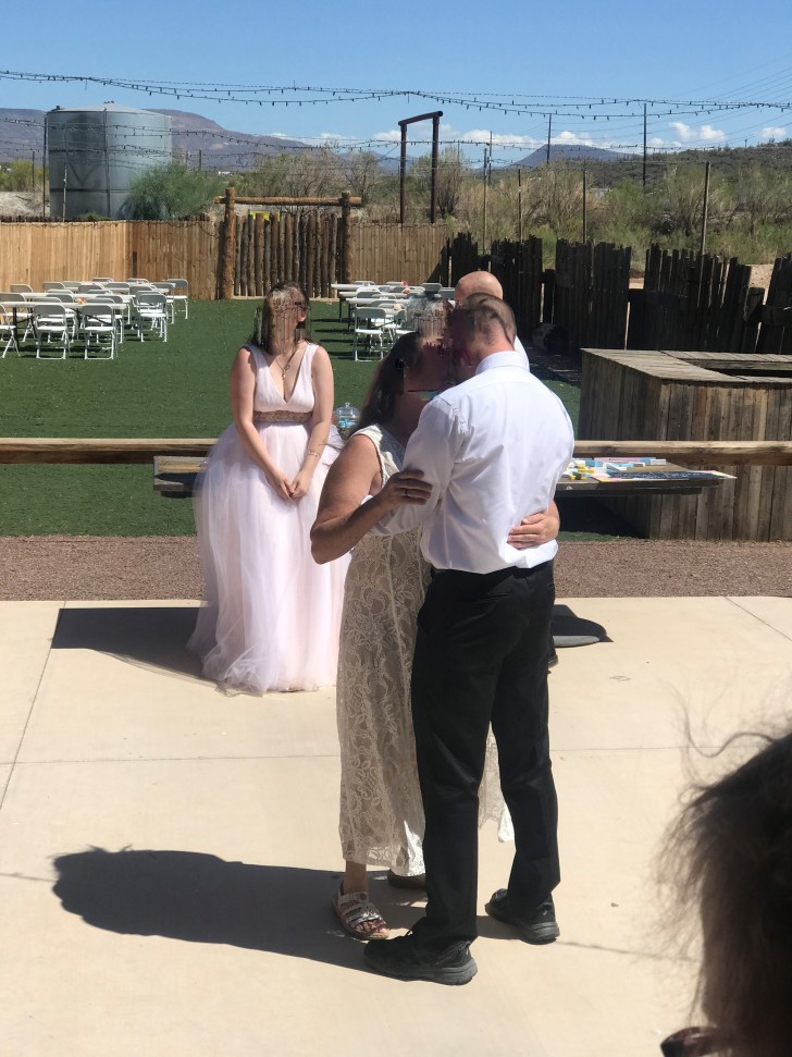 The mother-in-law dresses in a white dress and dances close to her son stealing the show from the bride during the wedding - 1