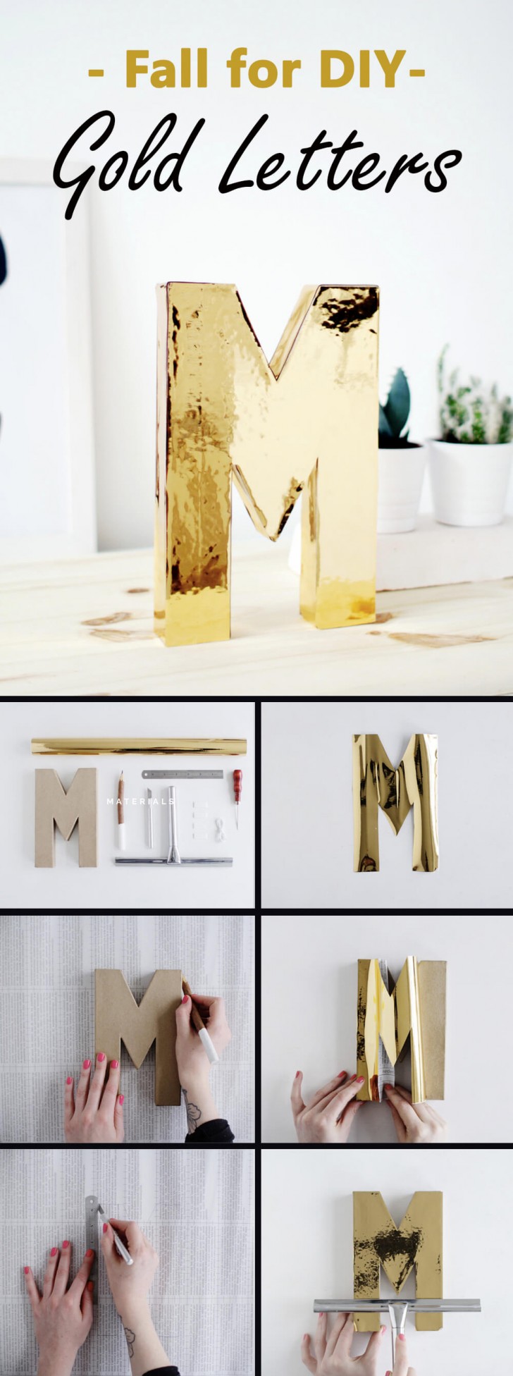 2. Modellate la lettera di cartone e poi rivestitela con pellicola dorata per un risultato glamour