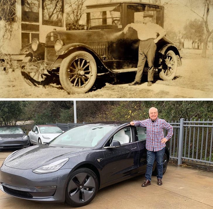 12. Il padre di mio padre e mio padre con una Tesla...quasi 100 anni fa!