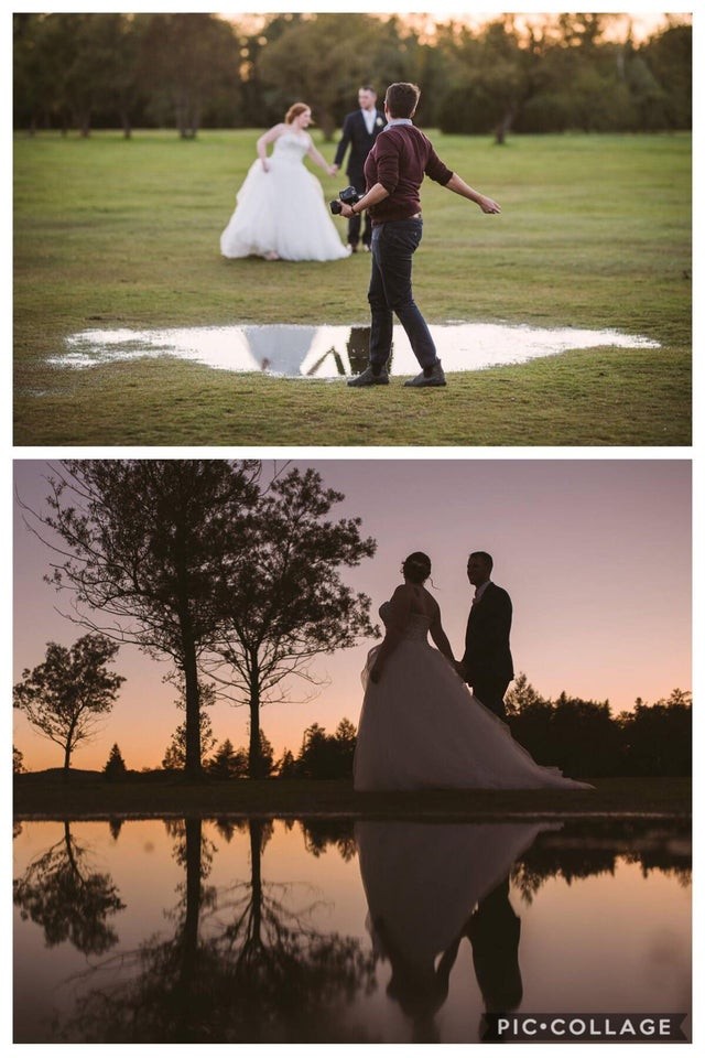 2. Photo de mariage sur la rive... d'une flaque d'eau !