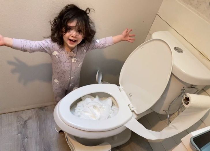 4. "Hey Mom! Look how I blocked the toilet!"