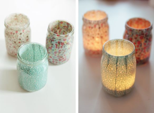 1. Rivestite barattoli di vetro con ritagli di stoffa e create piccole lanterne per illuminare con i lumini in modo romantico