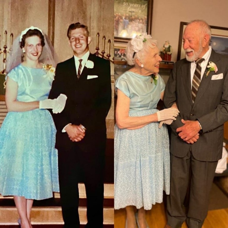 10. Sechzig Jahre später stellten sie ihre Hochzeit nach und trugen dabei die gleiche Kleidung wie damals!