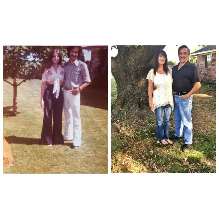 "Meine Eltern 1975, unter ihrem Baum... und 2016, nach so vielen Jahren!"