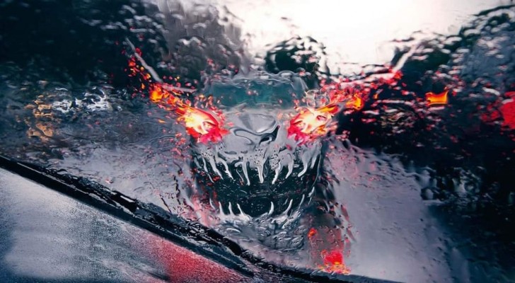 When it's not enough that it's a rainy day, there's also a demon in the traffic.