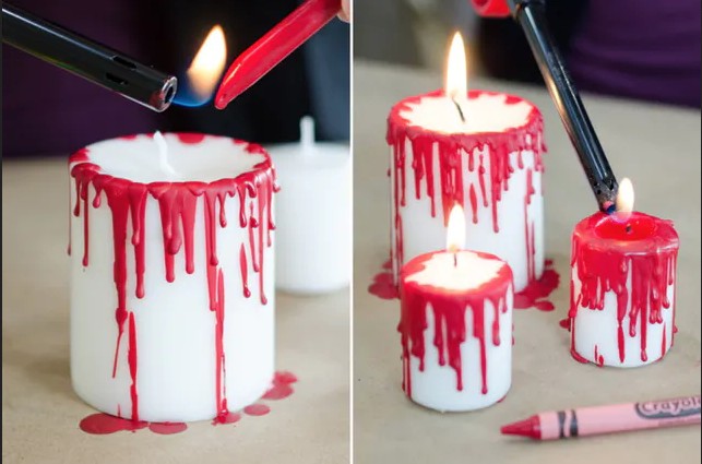 8. Faites fondre un crayon pastel rouge sur des bougies (c'est mieux si elles sont blanches) pour un effet sanglant super effrayant