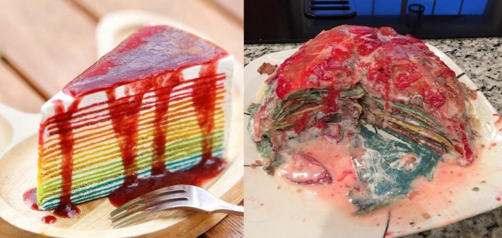 A truly courageous attempt at making a rainbow cake!