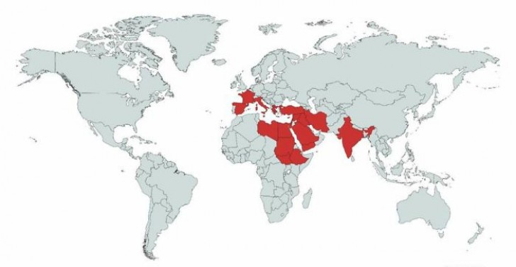 10. Ce planisphère montre en rouge les pays mentionnés dans la Bible