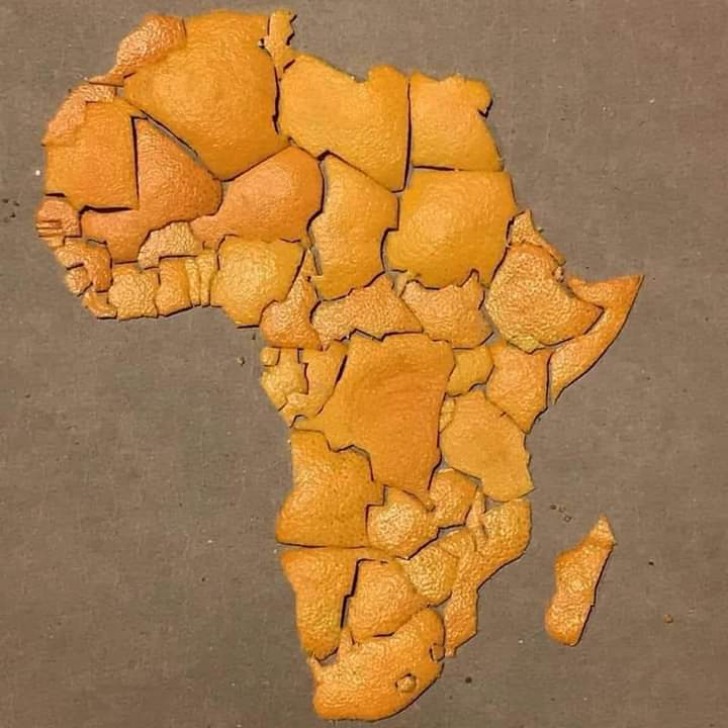 2. Una mappa dell'Africa fatta interamente con ritagli di bucce d'arancia!