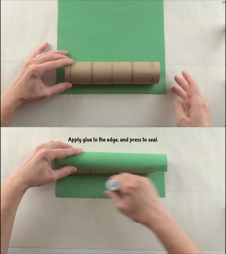 1. Con la colla in stick, rivestite il tubo di cartone con carta colorata