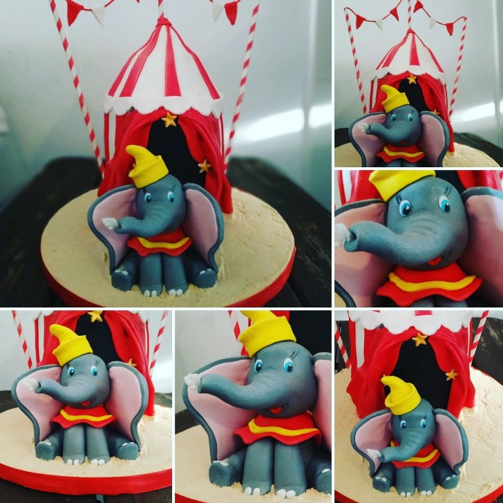 8. Een grote taart in de vorm van een circus met in de hoofdrol Dumbo! Ideaal voor de verjaardag van een kind dat voor het eerst de kaarsjes uitblaast!