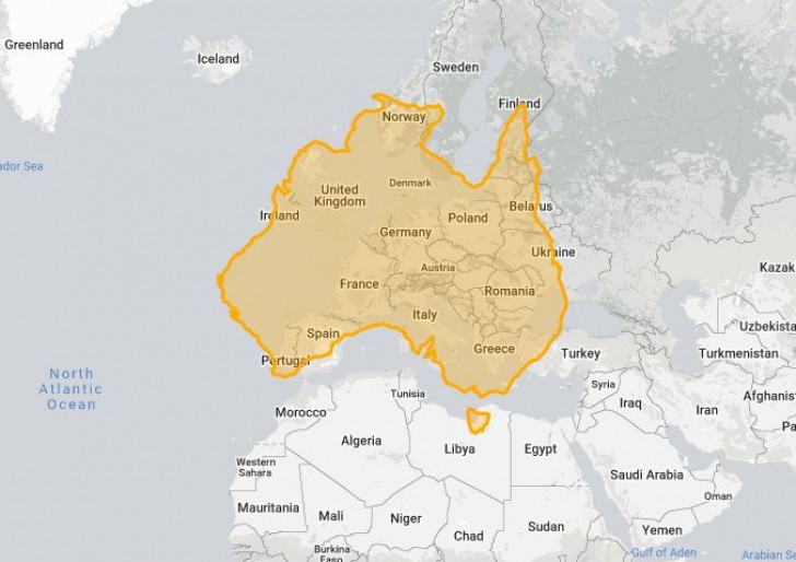 3. Basta questa immagine per capire quanto è grande l'Australia: praticamente come tutta l'Europa!