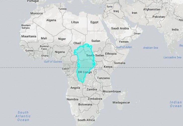 8. Un'altra percezione erronea delle mappe: la "grande" Groenlandia sovrapposta all'Africa centrale perde tutta la sua enormità