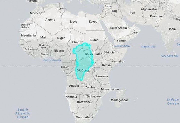 En till missuppfattning på kartan: "stora" Grönland ovanpå Centrala Afrika tappar all sin storlek