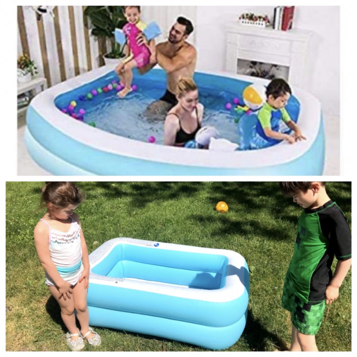 7. "Comprei uma pequena piscina inflável para minha família... mas não cabe nem mesmo um dos meus filhos dentro dela!"