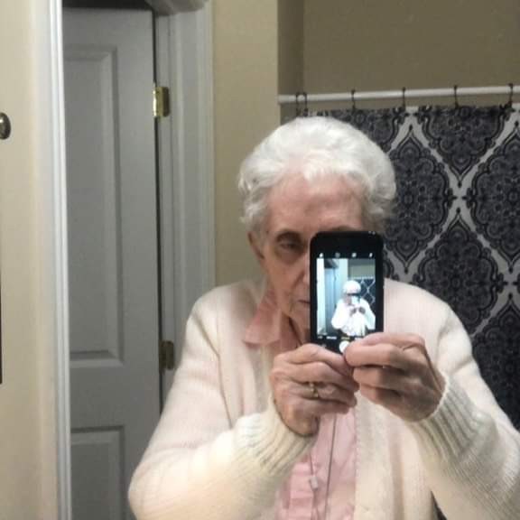 My grandmother's first attempt at taking a selfie ...