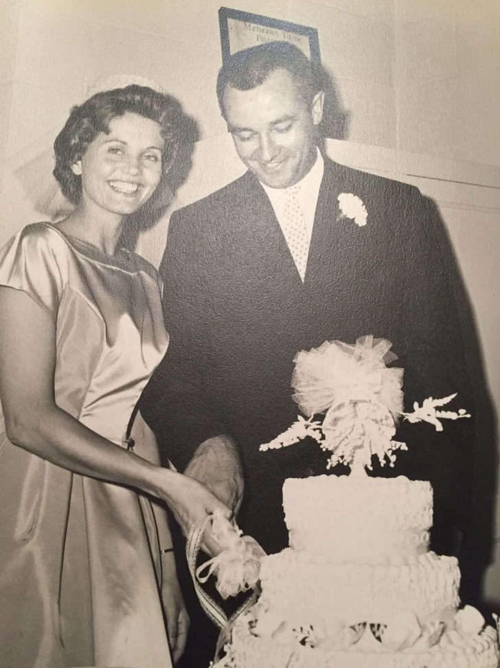 1962 Grandma and Grandpa cut the wedding cake!