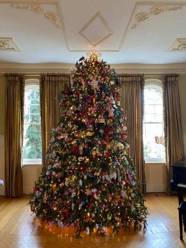 4. There are those who like to keep a tree tasteful and with few select colors ... but certainly not this grandmother's tree: right up to the ceiling, with hundreds of decorations attached!