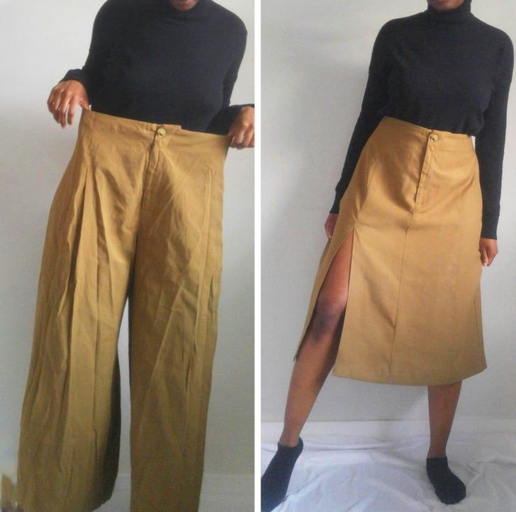 Anche dei pantaloni molto lunghi possono diventare una gonna inusuale!