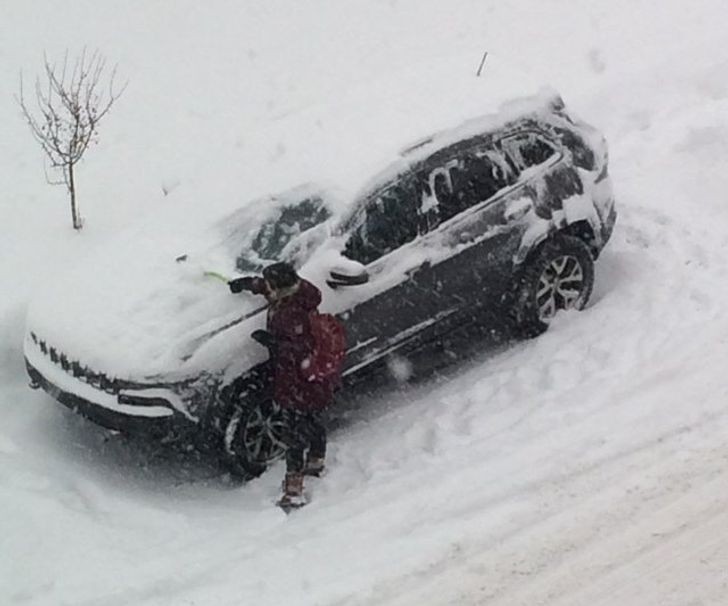 Mia moglie pensa che io non la veda, ma ogni mattina cerca di sbrinare la mia macchina dal gelo e dalla neve: che tesoro!