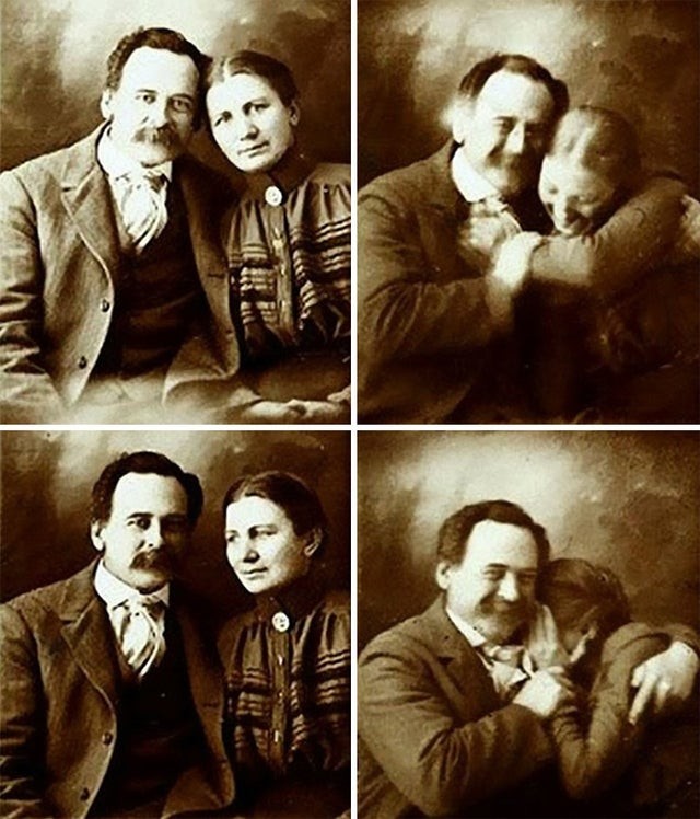 16. Una coppia di sposi verso la fine dell'Ottocento tenta di trattenere le risate mentre vengono fotografati