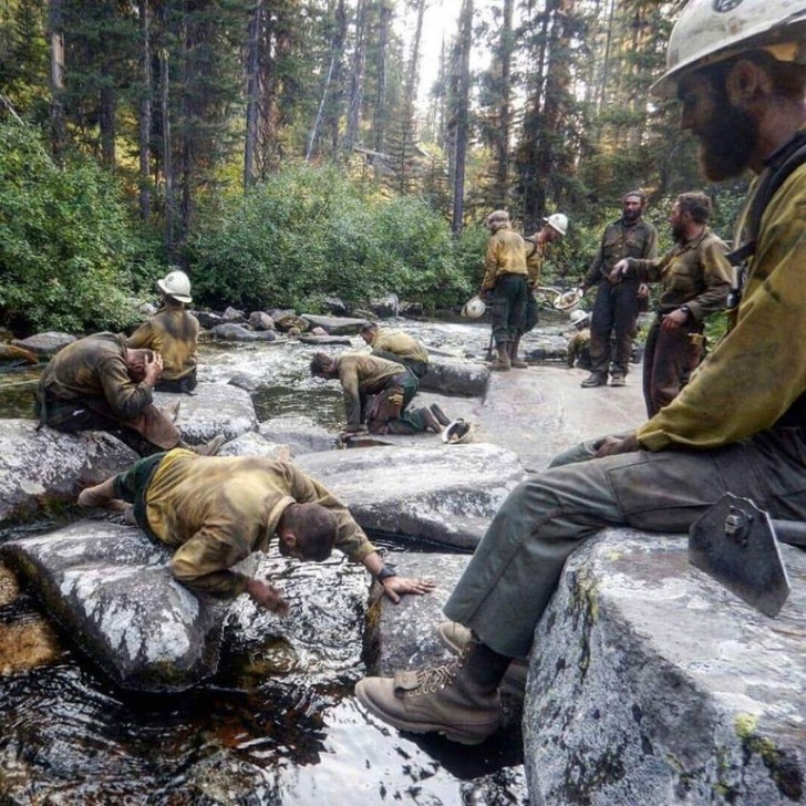 6. Ces pompiers qui font une pause dans leur travail ont été immortalisés dans une très belle scène