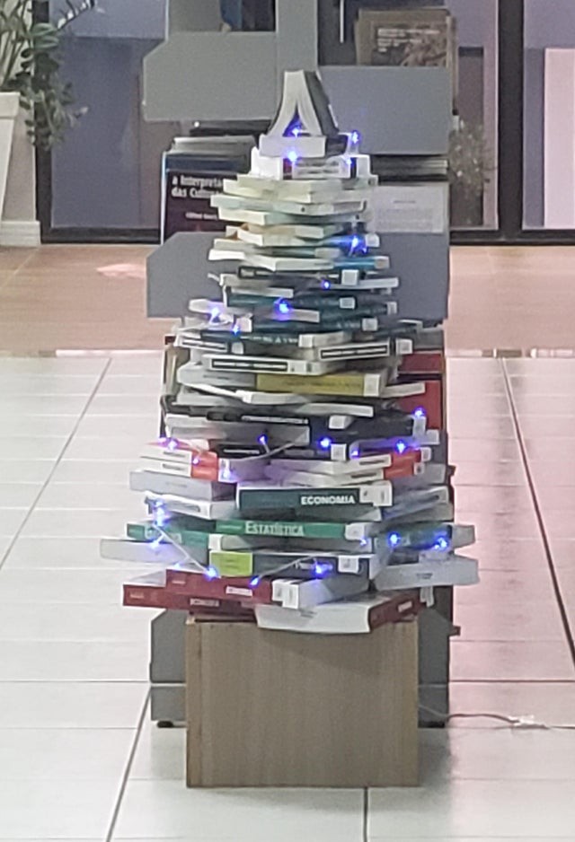 The Christmas tree in my school library: how fitting!