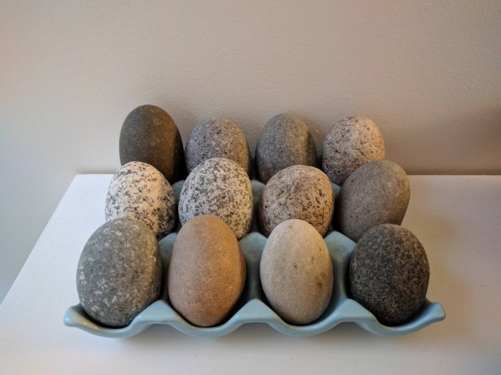 Eine kuriose Sammlung von Steinen, die wie Eier aussehen.