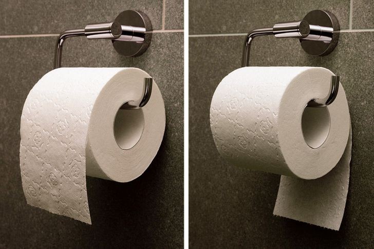 4. Het eeuwenoude dilemma van het plaatsen van de rol toiletpapier in de rolhouder...