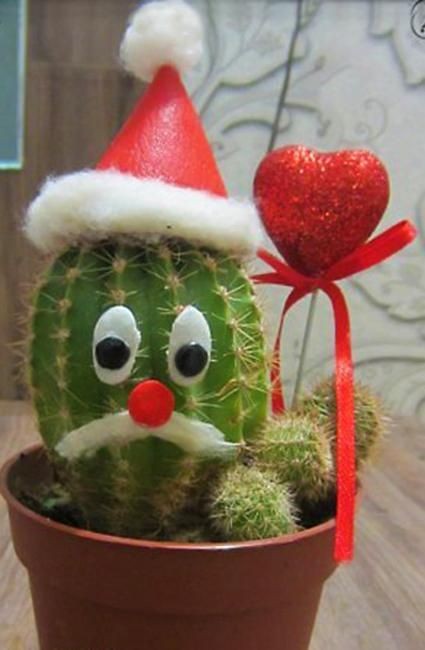 6. Oppure un cappellino e qualche dettaglio in più trasformano il cactus in un originale Babbo Natale