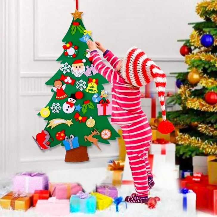 6. Per i bambini: un albero di cartone o gomma crepla, cui attaccare tante decorazioni colorate realizzate a mano