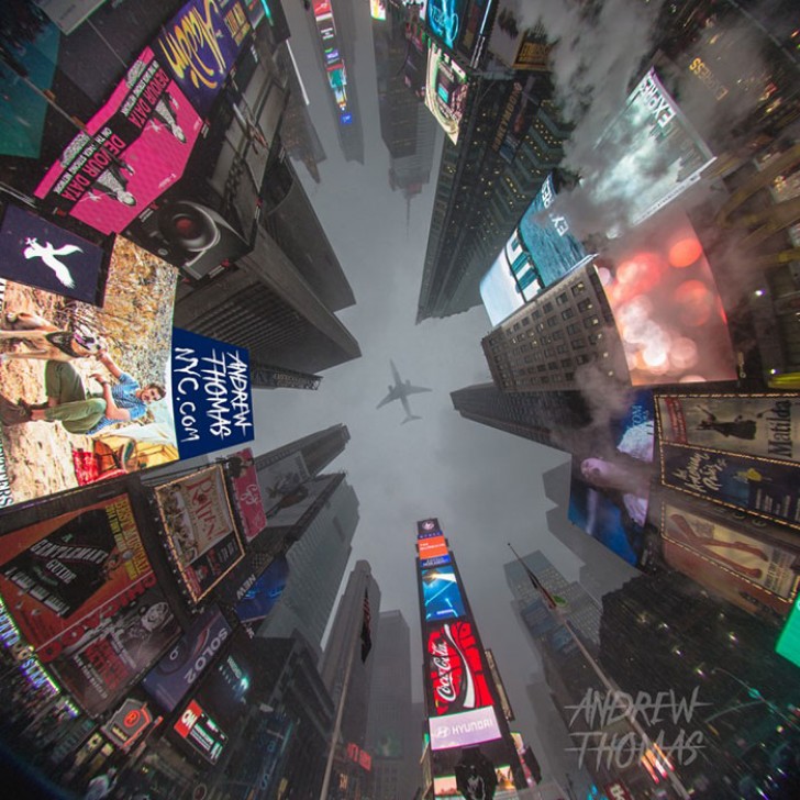 14. Times Square d'inverno dal basso.