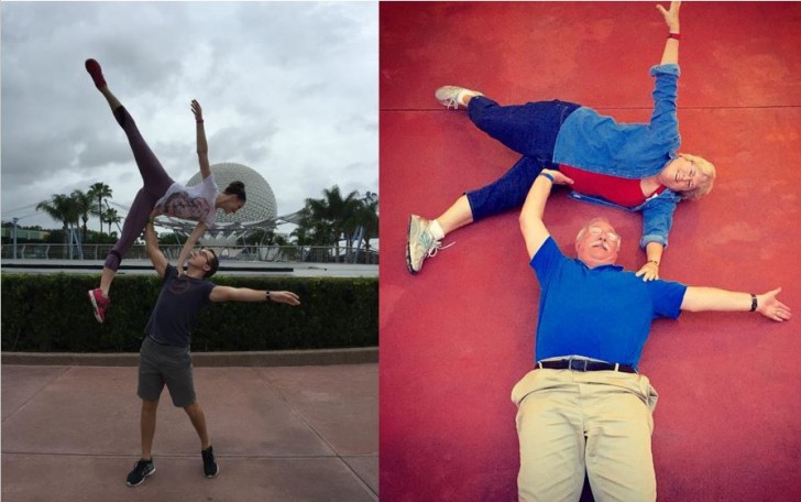 6. Un couple d'amis se rend à Disney World et publie une photo : la réponse des parents tout aussi sportifs.
