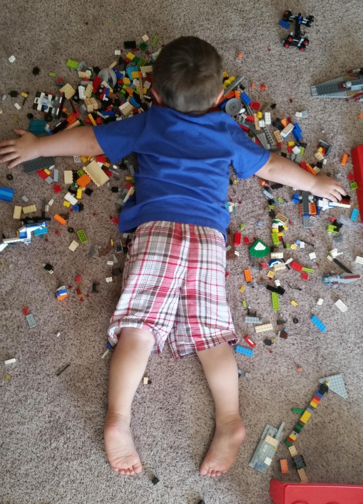 6. "I found him asleep like this, on the LEGO bricks ... when he wakes up he can officially be declared immortal!"