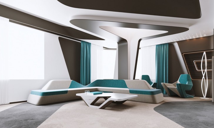 9. Noch in der Zukunft... Raumschiff oder Wohnzimmer? Es sieht tatsächlich aus wie die Kommandobrücke eines Schiffes, das zu einem fernen Planeten aufbricht.