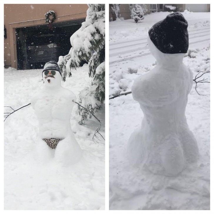 Een wel heel gespierde sneeuwpop!