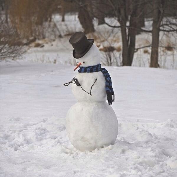 Wat een geniaal idee: een sneeuwpop die een mobiele telefoon gebruikt!