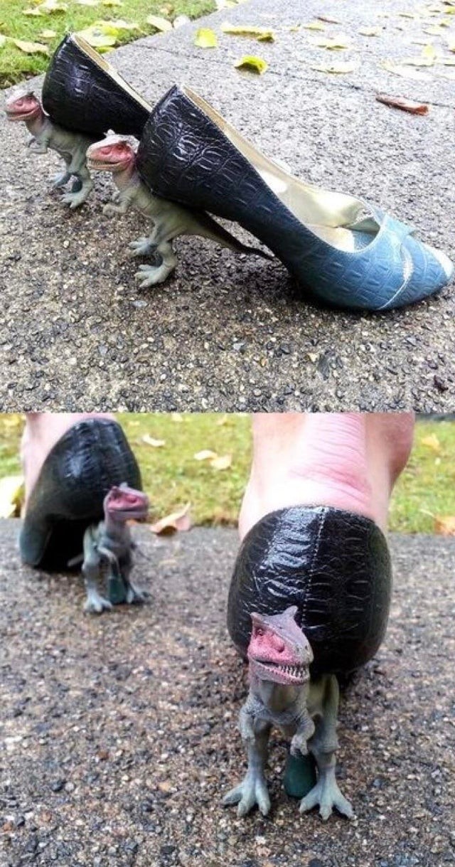 6. Une paire de chaussures sans talon et deux petits dinosaures peuvent-ils aller ensemble ? Nous n'en sommes pas si sûrs, mais nous apprécions l'idée.
