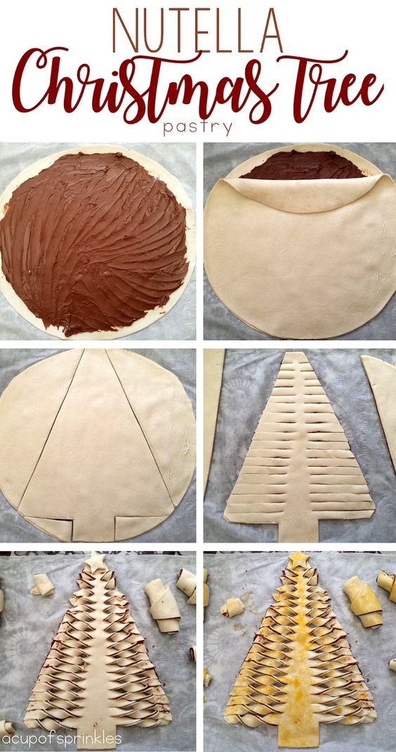 13. Et puis il y a l'option de créer des tartes rustiques ou des gâteaux qui ont évidemment la forme des symboles de noël, comme ce sapin avec de la pâte feuilletée et du Nutella