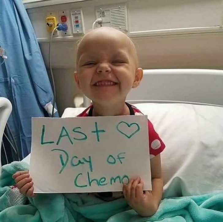 1. This smiling child is immortalized on the last day of chemo: the beginning of a new and hopefully healthy life.