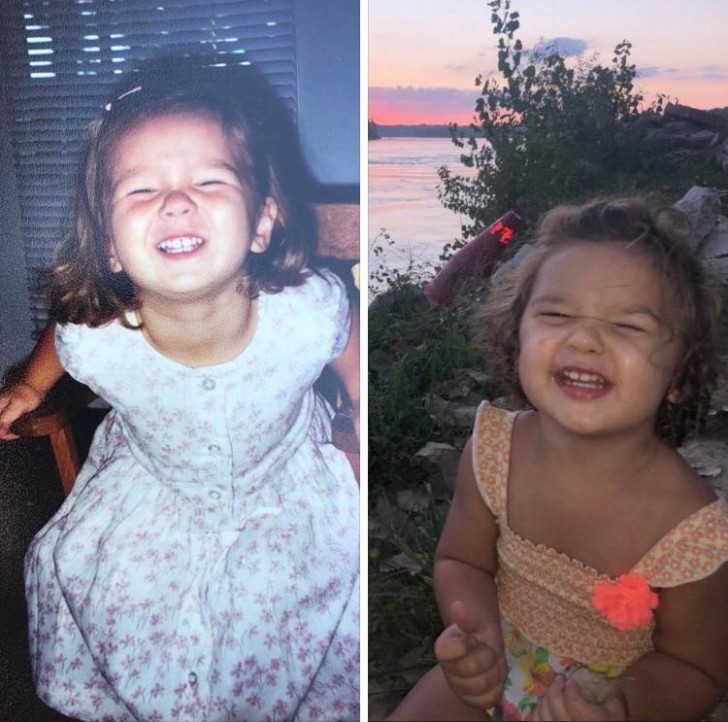 1. "Meine Tochter, 2 Jahre alt im Jahr 1998 auf der linken Seite, und meine Enkelin, 2 Jahre alt im Jahr 2019 auf der rechten Seite... ähnlich, nicht wahr?"